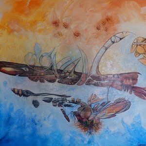 Obra original del autor "Homenaje a los orishas Orula"